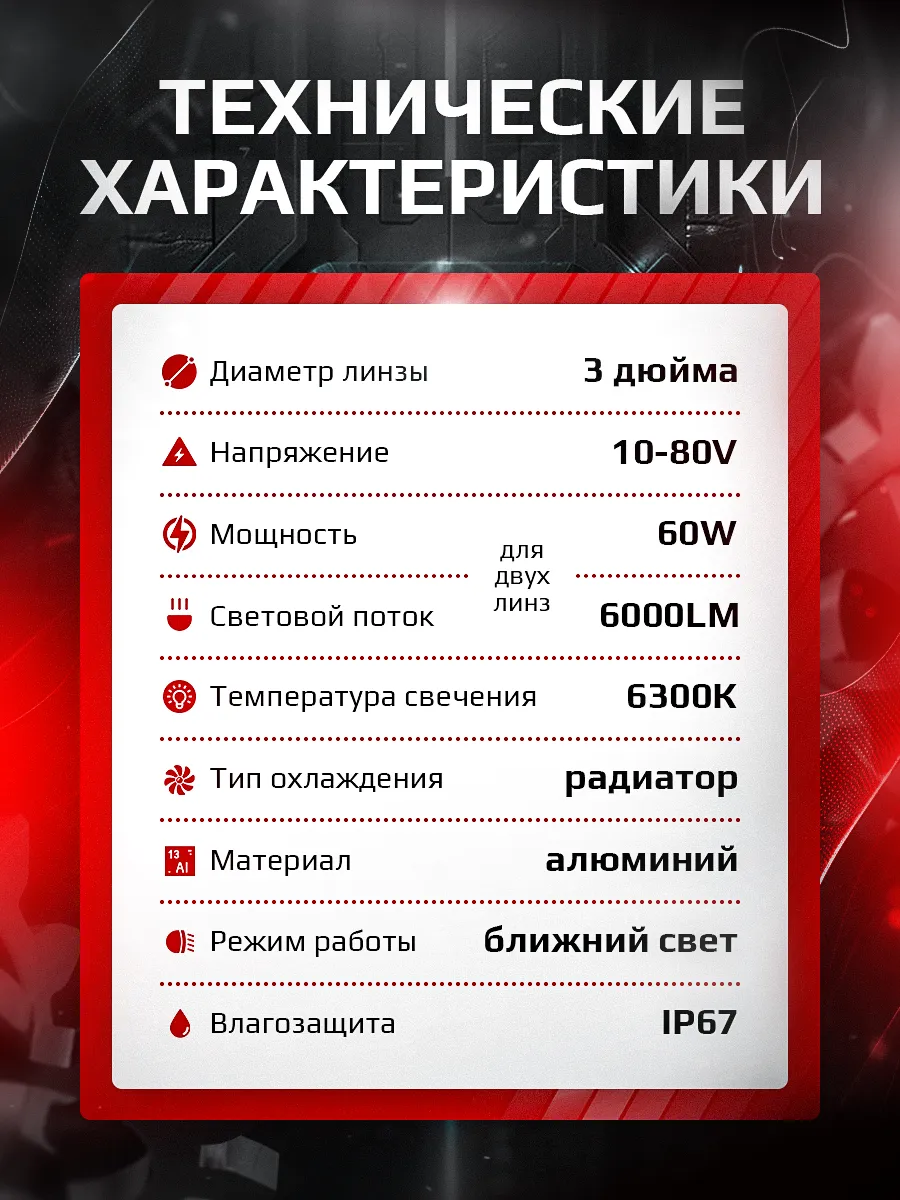 Светодиодные ПТФ 3″ ближнего свечения KAMAZ NEO, MERCEDES AXOR 