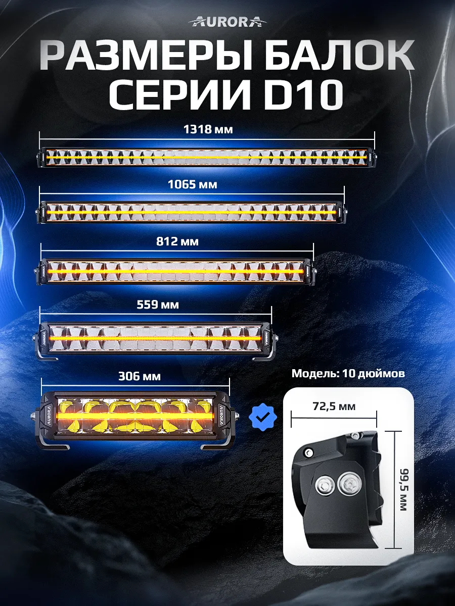 СВЕТОДИОДНАЯ БАЛКА 10" ДВУХРЯДНАЯ ДАЛЬНЕГО СВЕТА AURORA D10 ДХО Б/Ж